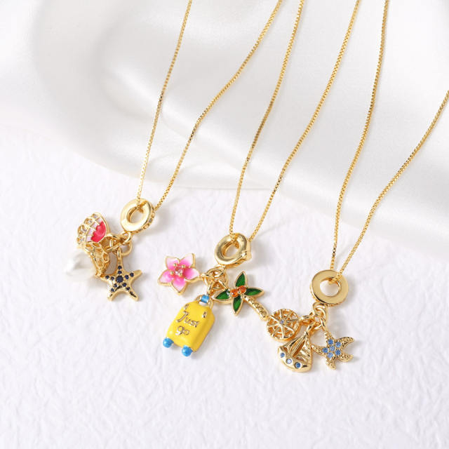 Hot Sale Pearl Flower Starfish Sailing Pendant Necklace Gold Plated copper necklace