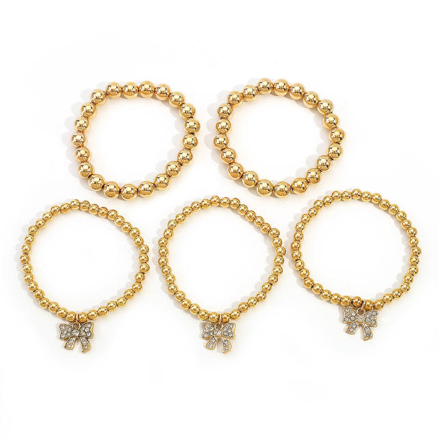 Creative Color-matching Bead Bracelet suit Distinctive Diamond bow charm Bracelet for Women