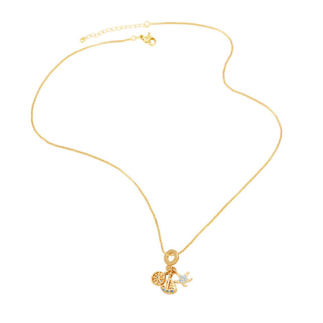 Hot Sale Pearl Flower Starfish Sailing Pendant Necklace Gold Plated copper necklace