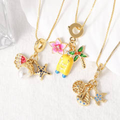 Hot Sale Pearl Flower Starfish Sailing Pendant Necklace Gold Plated copper necklace