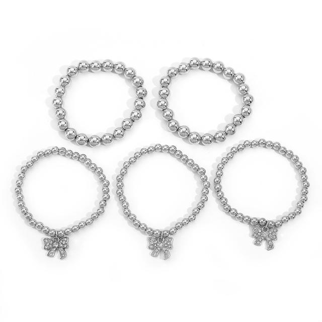 Creative Color-matching Bead Bracelet suit Distinctive Diamond bow charm Bracelet for Women