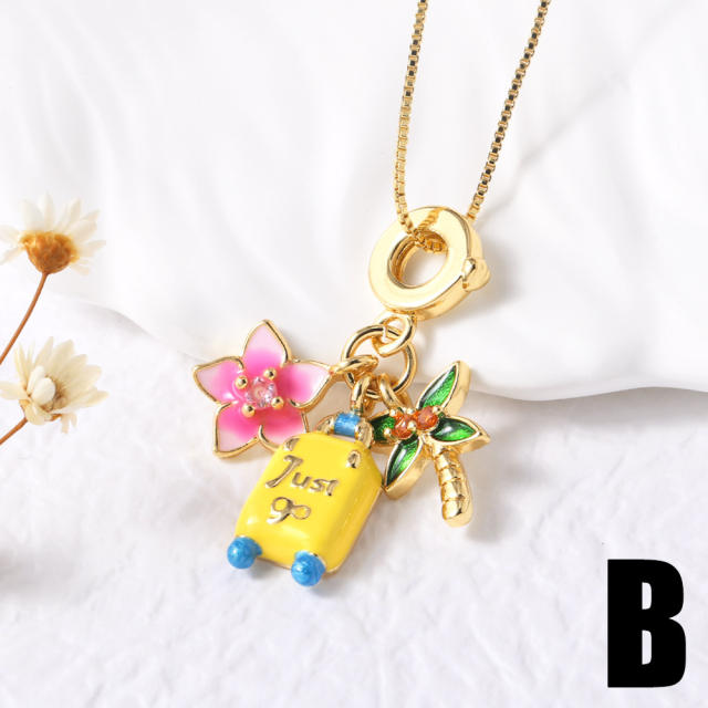 Hot Sale Pearl Flower Starfish Sailing Pendant Necklace Gold Plated copper necklace