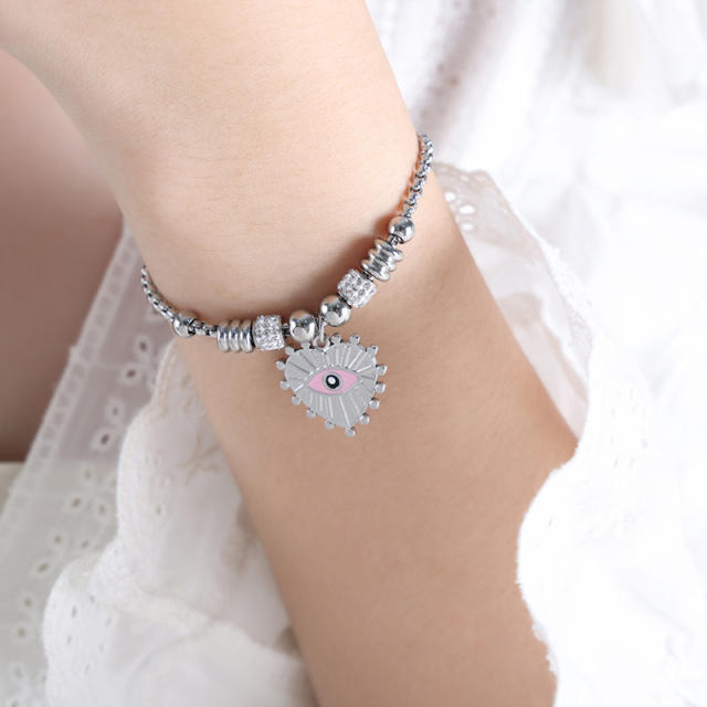 Hot sale diamond evil eye heart star charm stainless steel bracelet collection