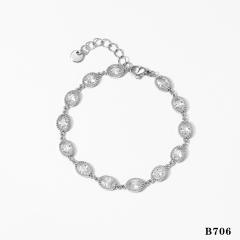 Delicate stainless steel oval shape cubic zircon tennis bracelet for women