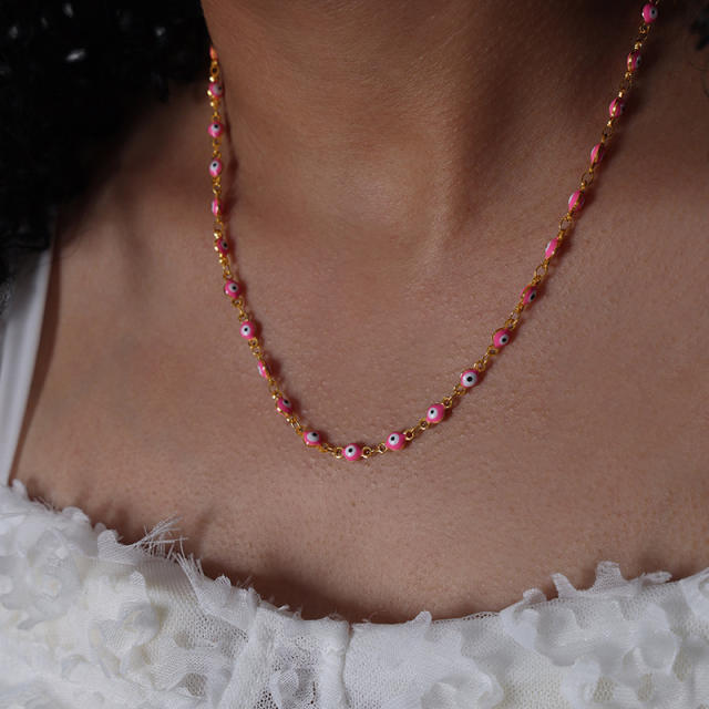 Light luxury dopamine girl colorful enamel evil eye bracelet necklace set for women