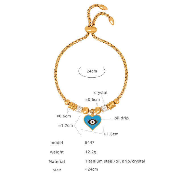 Hot sale diamond evil eye heart star charm stainless steel bracelet collection