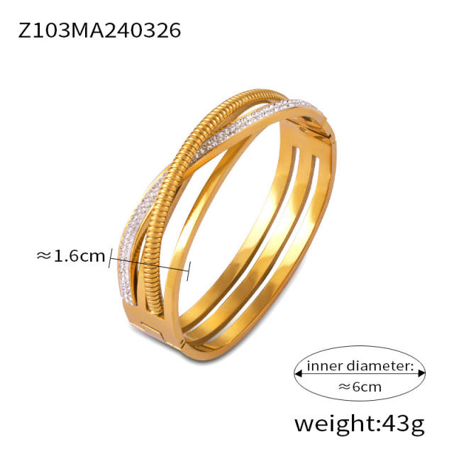 Light Luxury Style Watch Strap Pattern Titanium Steel Gold Plated Creative bangle diamond bangle collection