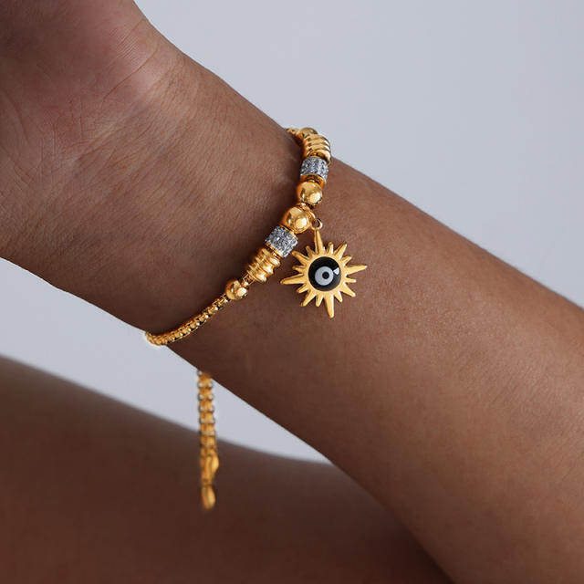 Hot sale diamond evil eye heart star charm stainless steel bracelet collection