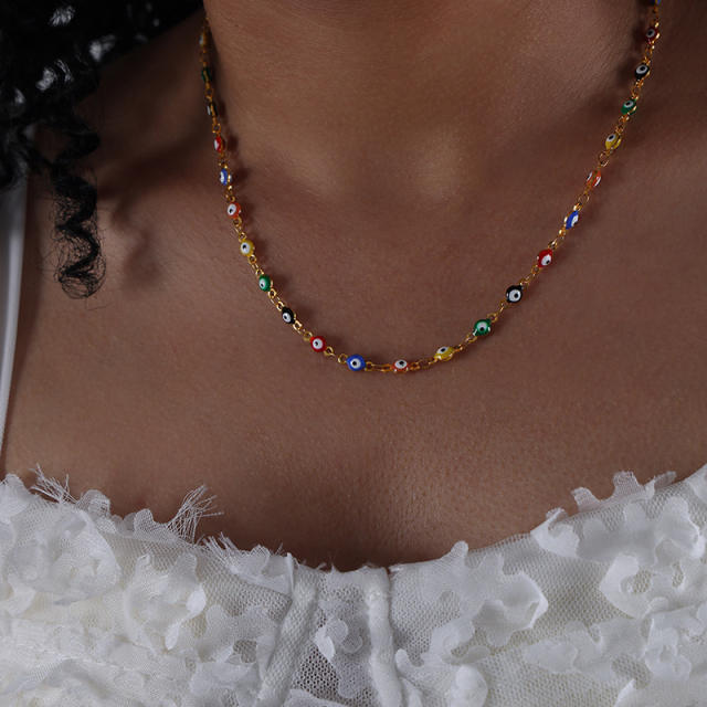 Light luxury dopamine girl colorful enamel evil eye bracelet necklace set for women