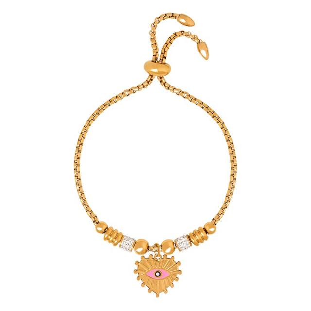 Hot sale diamond evil eye heart star charm stainless steel bracelet collection