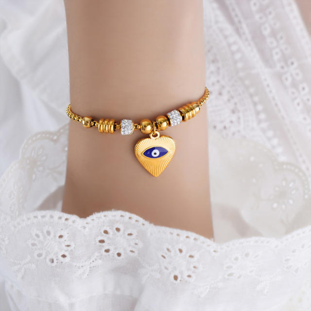 Hot sale diamond evil eye heart star charm stainless steel bracelet collection