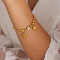Delicate double heart sticky Czech rhinestone slide bracelet stainless steel bracelet