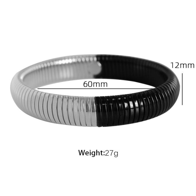 Chunky titanium steel wide bangle personality mix color elastic snake bone bangle