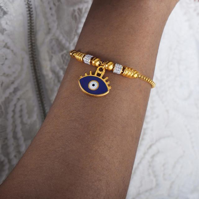 Hot sale diamond evil eye heart star charm stainless steel bracelet collection