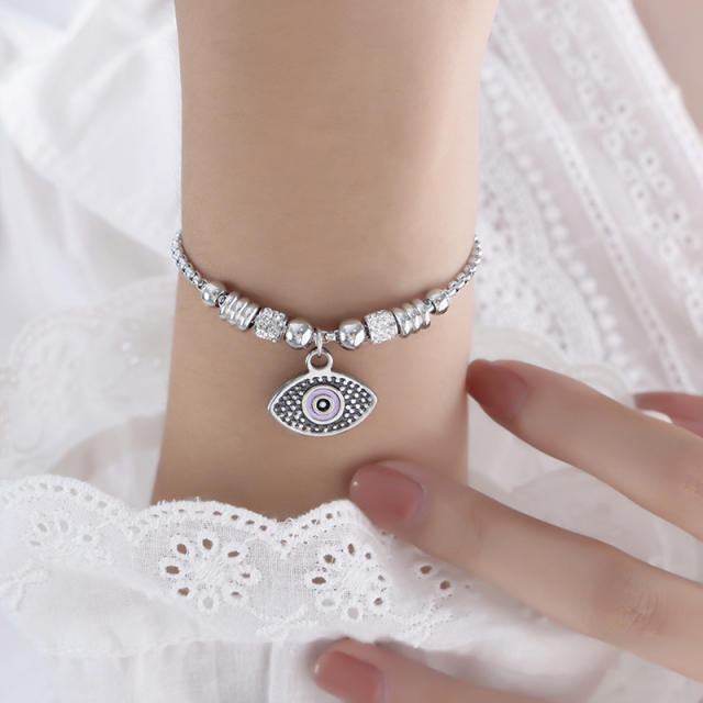 Hot sale diamond evil eye heart star charm stainless steel bracelet collection