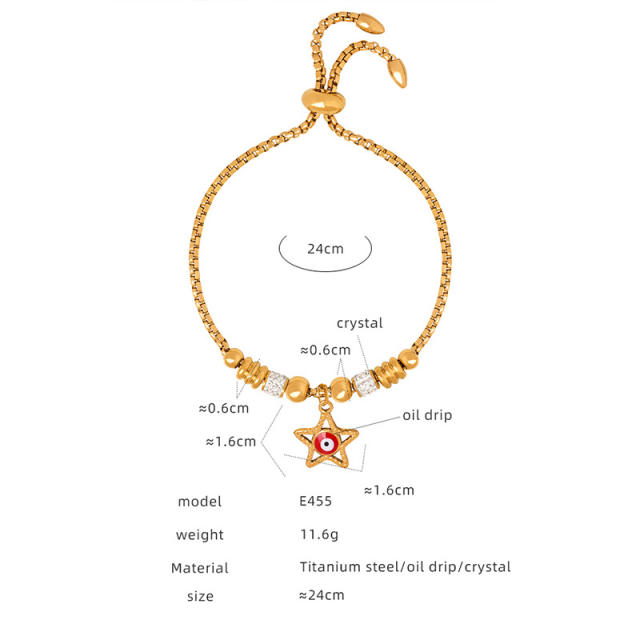 Hot sale diamond evil eye heart star charm stainless steel bracelet collection