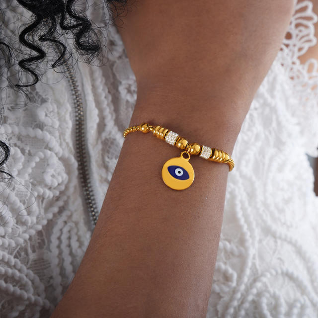 Hot sale diamond evil eye heart star charm stainless steel bracelet collection
