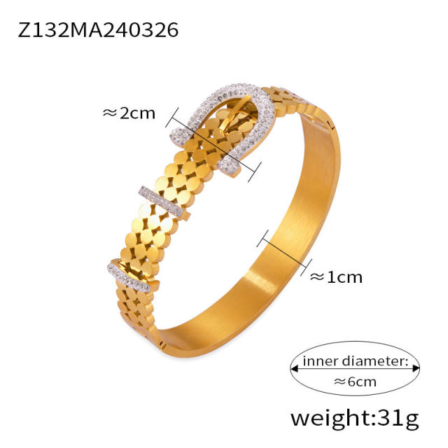 Light Luxury Style Watch Strap Pattern Titanium Steel Gold Plated Creative bangle diamond bangle collection