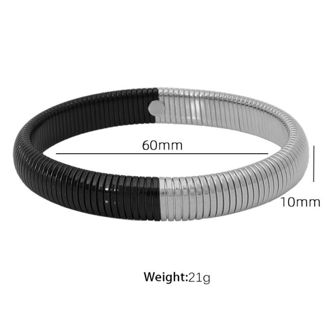 Chunky titanium steel wide bangle personality mix color elastic snake bone bangle