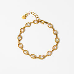 Delicate stainless steel oval shape cubic zircon tennis bracelet for women