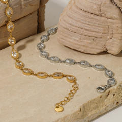 Delicate stainless steel oval shape cubic zircon tennis bracelet for women