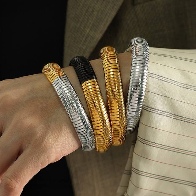 Chunky titanium steel wide bangle personality mix color elastic snake bone bangle