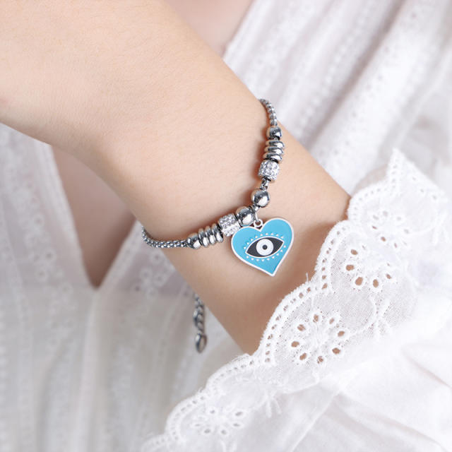 Hot sale diamond evil eye heart star charm stainless steel bracelet collection