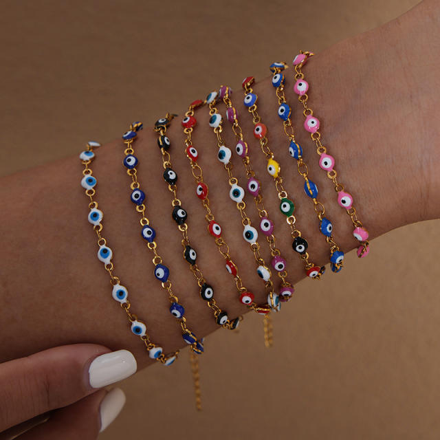 Light luxury dopamine girl colorful enamel evil eye bracelet necklace set for women