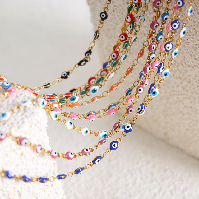 Light luxury dopamine girl colorful enamel evil eye bracelet necklace set for women