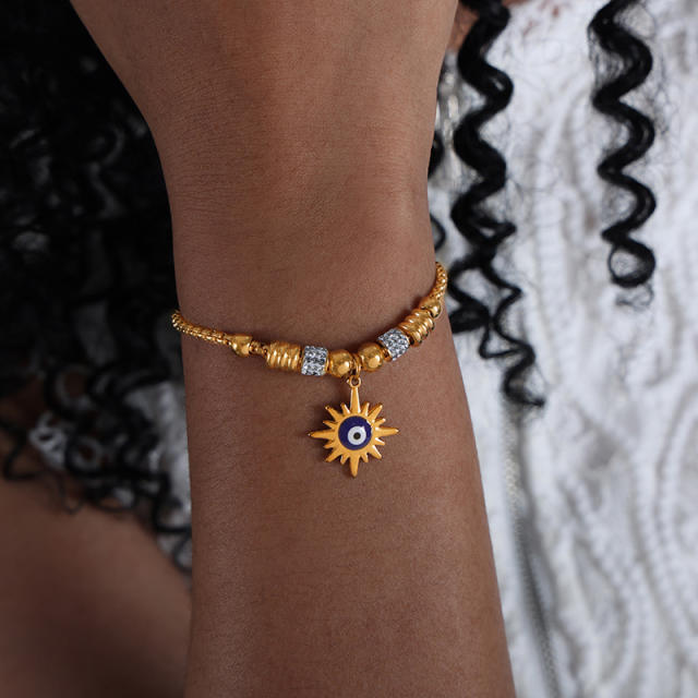 Hot sale diamond evil eye heart star charm stainless steel bracelet collection
