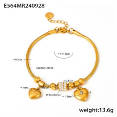 Delicate double heart sticky Czech rhinestone slide bracelet stainless steel bracelet