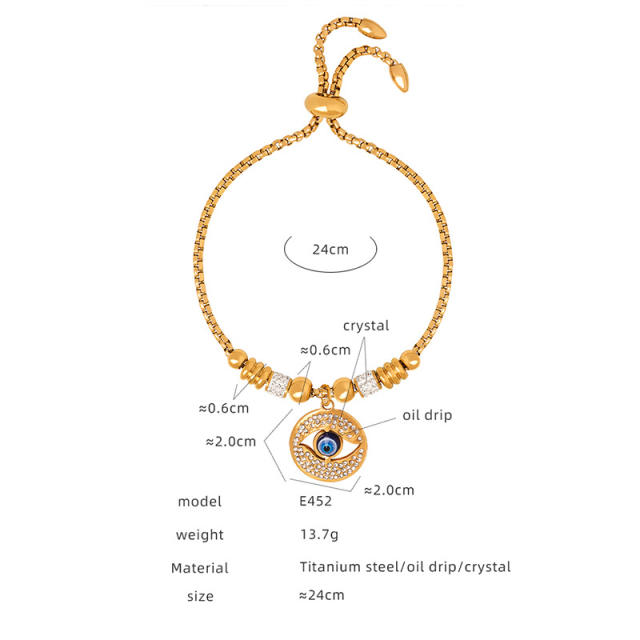 Hot sale diamond evil eye heart star charm stainless steel bracelet collection