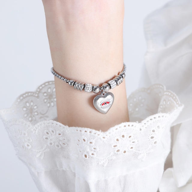 Hot sale diamond evil eye heart star charm stainless steel bracelet collection