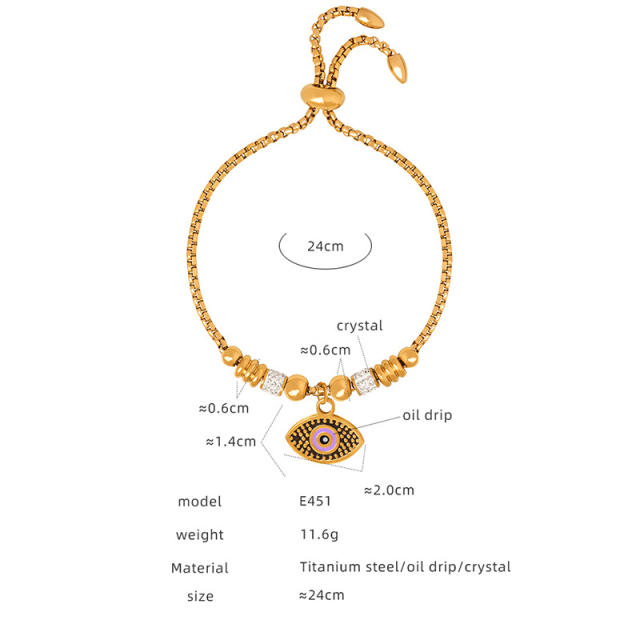 Hot sale diamond evil eye heart star charm stainless steel bracelet collection