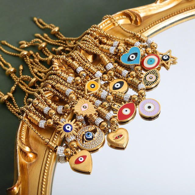 Hot sale diamond evil eye heart star charm stainless steel bracelet collection