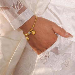 Delicate double heart sticky Czech rhinestone slide bracelet stainless steel bracelet