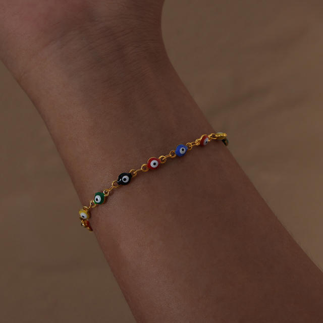Light luxury dopamine girl colorful enamel evil eye bracelet necklace set for women