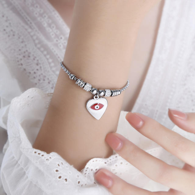 Hot sale diamond evil eye heart star charm stainless steel bracelet collection