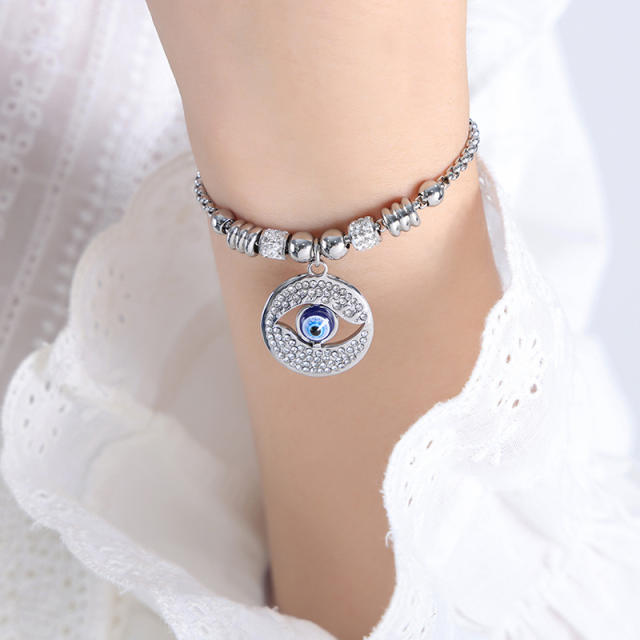 Hot sale diamond evil eye heart star charm stainless steel bracelet collection