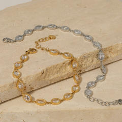 Delicate stainless steel oval shape cubic zircon tennis bracelet for women