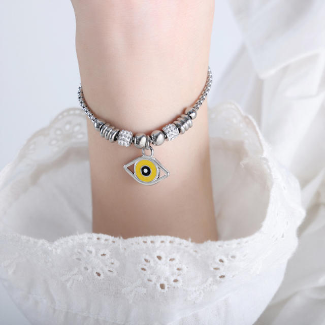 Hot sale diamond evil eye heart star charm stainless steel bracelet collection