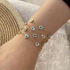 Boho enamel evil Eye Bracelet Star Flower Stainless Steel Bracelet