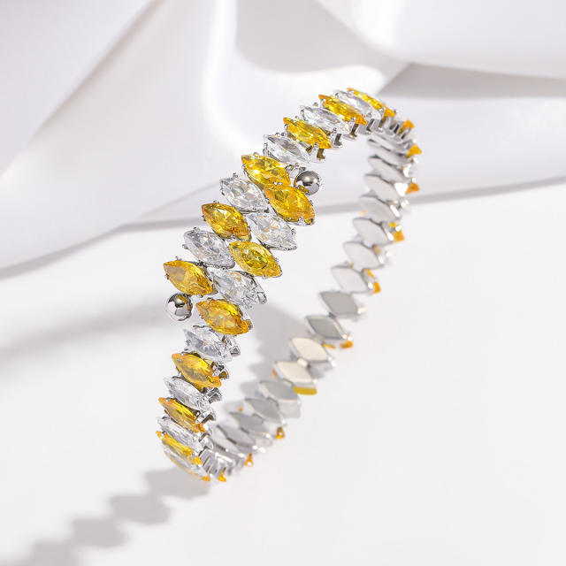New Fashion Titanium Steel horse eye shape colorful cubic zircon tennis bracelet bangle for wome