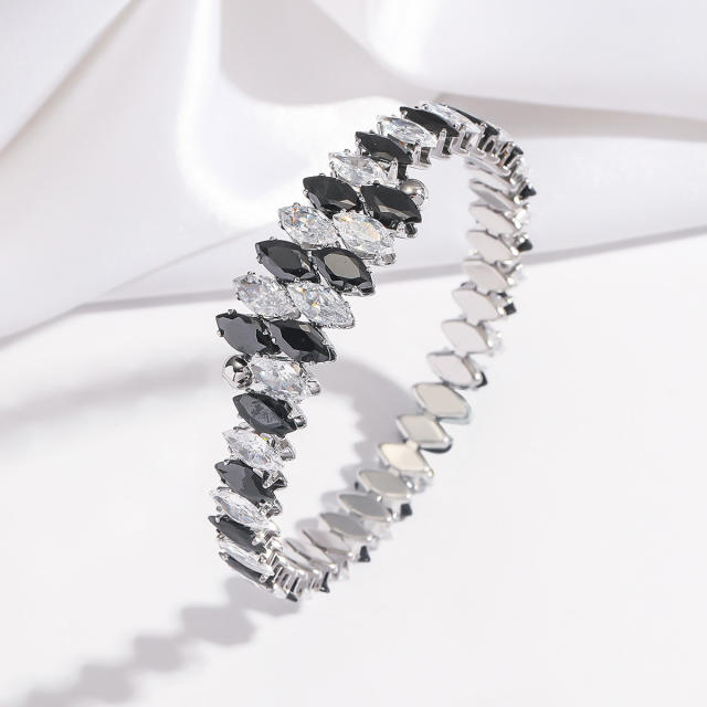New Fashion Titanium Steel horse eye shape colorful cubic zircon tennis bracelet bangle for wome