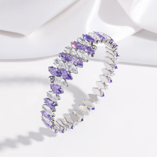 New Fashion Titanium Steel horse eye shape colorful cubic zircon tennis bracelet bangle for wome