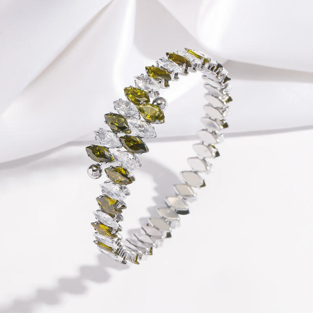 New Fashion Titanium Steel horse eye shape colorful cubic zircon tennis bracelet bangle for wome