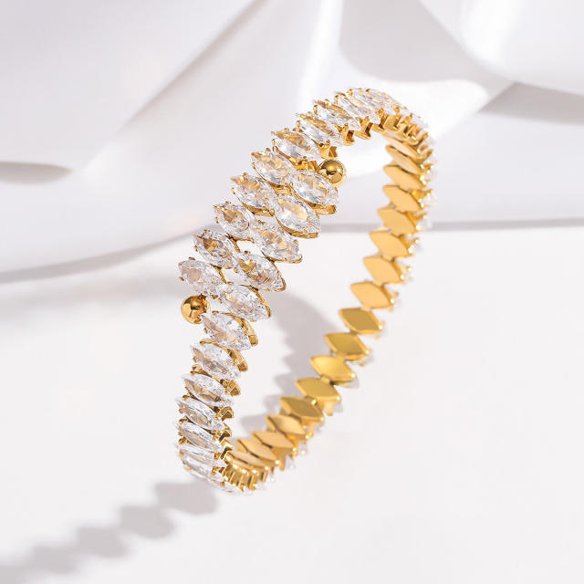 New Fashion Titanium Steel horse eye shape colorful cubic zircon tennis bracelet bangle for wome