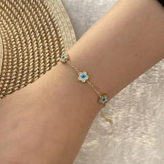 Boho enamel evil Eye Bracelet Star Flower Stainless Steel Bracelet