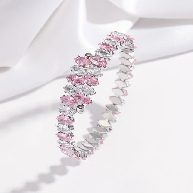 New Fashion Titanium Steel horse eye shape colorful cubic zircon tennis bracelet bangle for wome