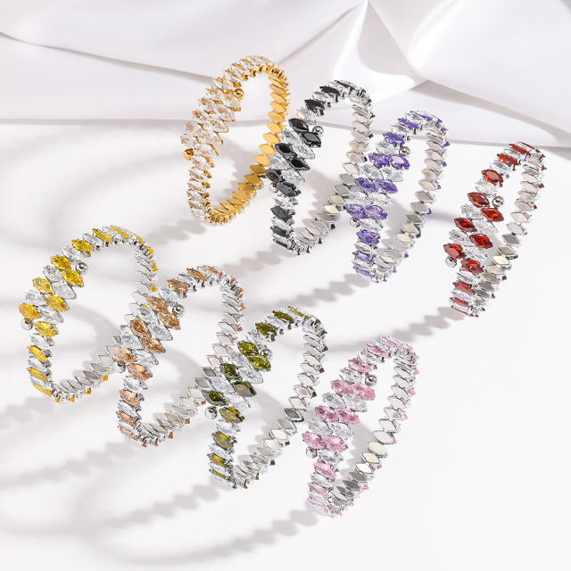 New Fashion Titanium Steel horse eye shape colorful cubic zircon tennis bracelet bangle for wome